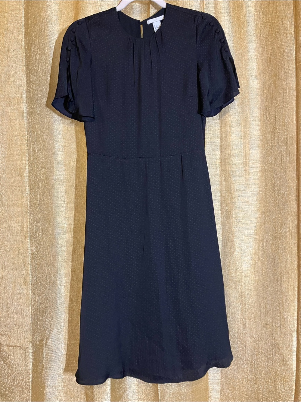 H&M Black Midi Dress with Button-Detail Puff Sleeves